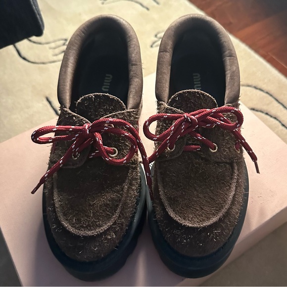 MIU MIU Chunky rustic Suede Loafers Brown Size 36.5 6.5 - Picture 2 of 11